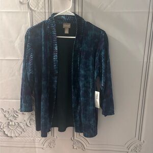 NWT Chico's Faux Velvet Stripe Tie Dye Teal/Purple Cardigan Size 0